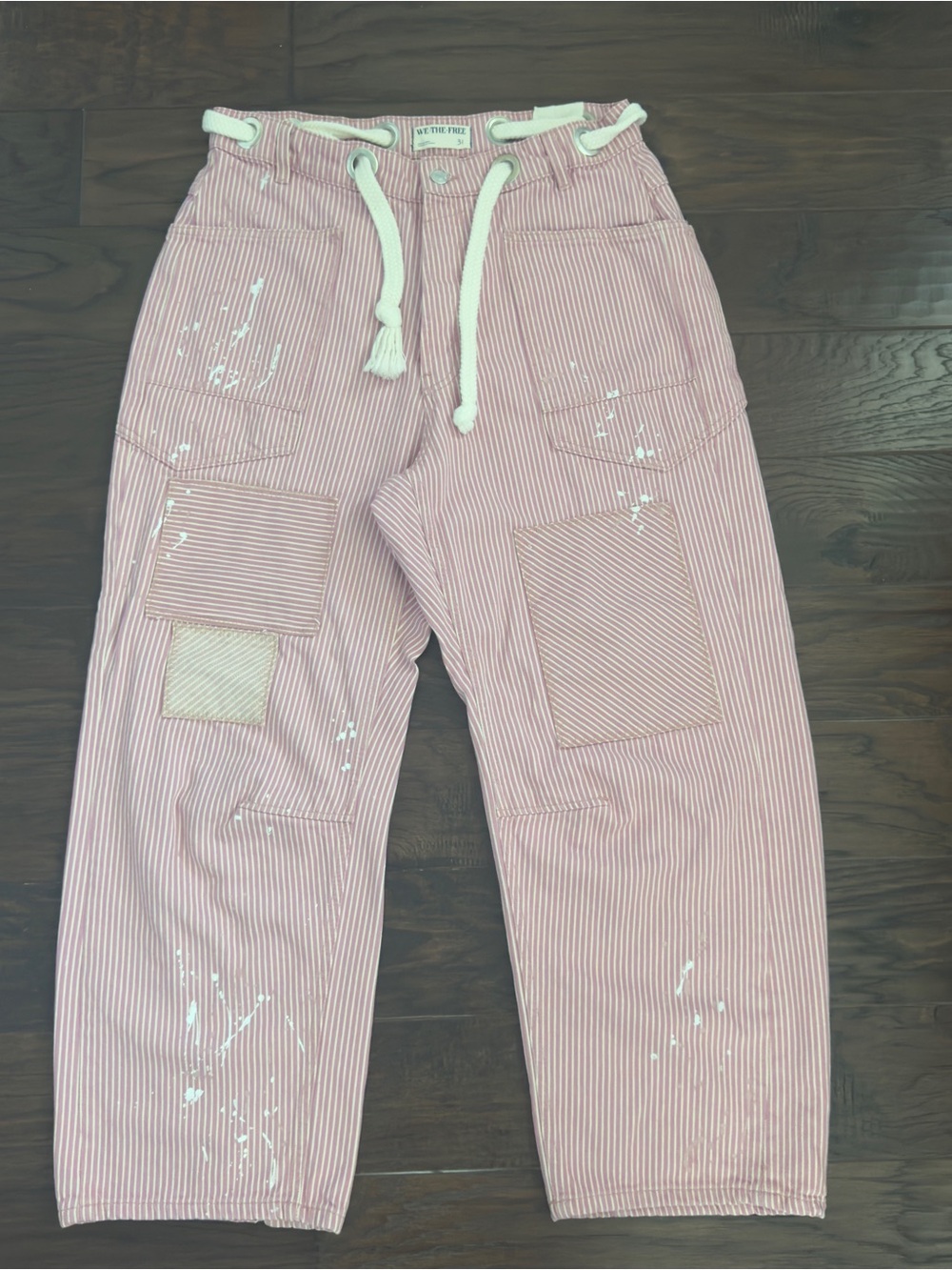 Free People Barrel Jeans Women's 31 Pink Striped Wide Leg Painter Pants